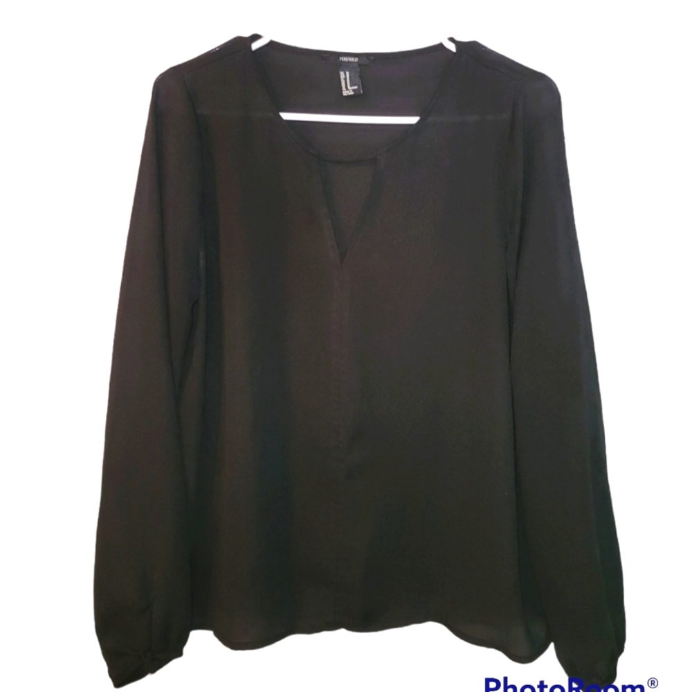 Forever 21 black long sleeve medium thin sheer blouse